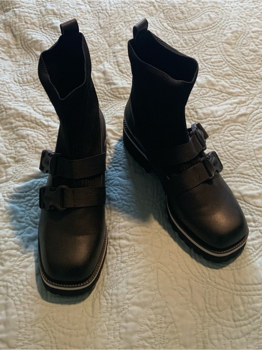 Black Knit-Collar Ankle Boots